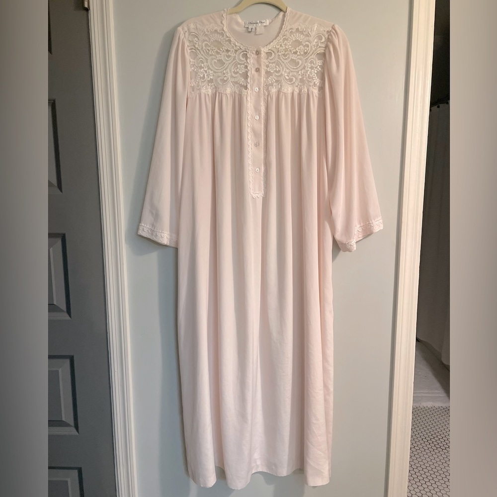 Christian Dior Nightgown,pink, Lace Trim Embellishment, button Closure at Front.